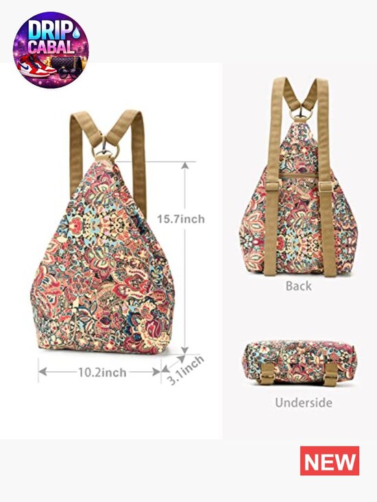 Bohemian Canvas Daypack Backpack Purse with Adjustable Straps main image 6